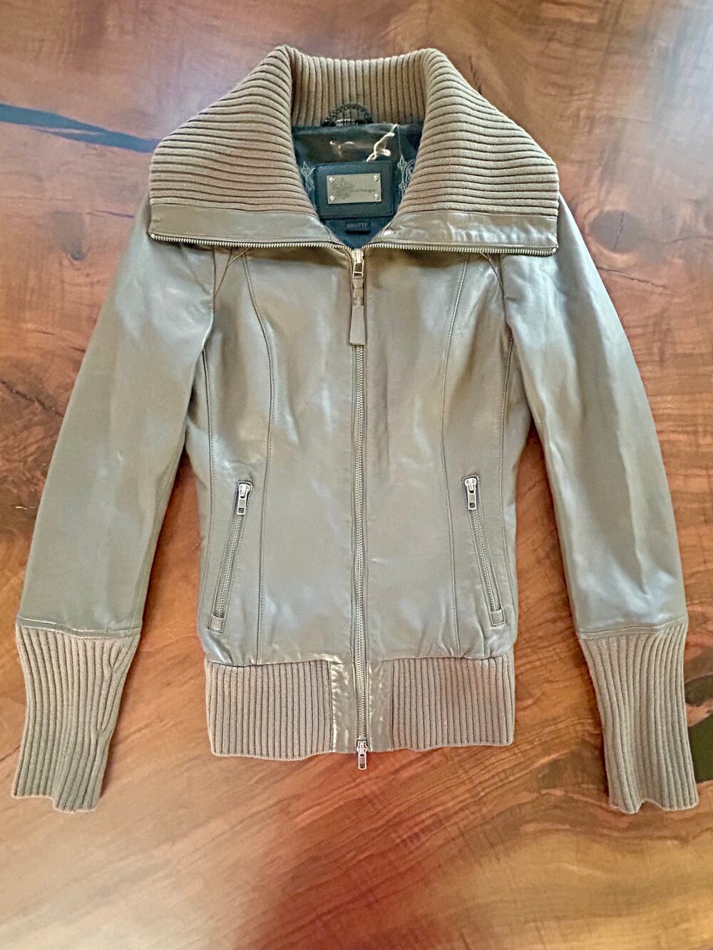 Late 2000s Y2K Archive Mackage Truffle Brown Lambskin Leather Wool Jacket XXS